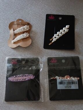 paparazzi White Pearl and Pink Crystal Hair Clip Set